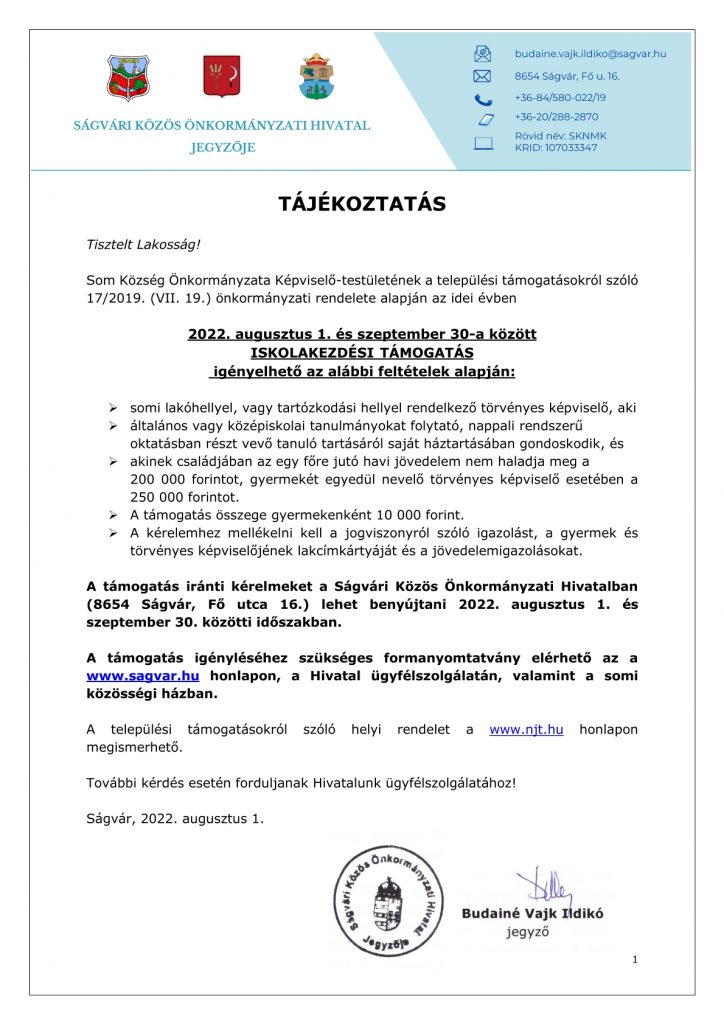 Tájékoztatás_IskolakezdésiTámogatás_Som